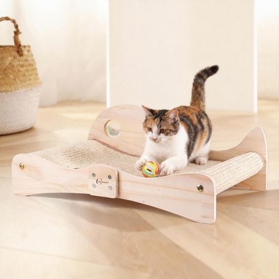 Extra Large 3In1 Cat Scratcher Bed Toy Balls Natural Sisal Pad Wood Base