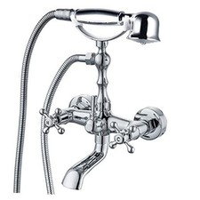 Wall Mount Bathroom Bathtub Faucet Set Vintage with Hand Held Polish Chrome