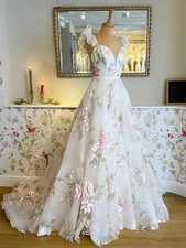 Spaghetti Strap Floral A-Line Wedding Dresses Sweetheart Sleeveless Bridal Gown