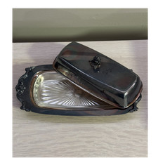 Wallace Silver Plate Butter Dish with Glass Insert Made in USA Tarnished Silver