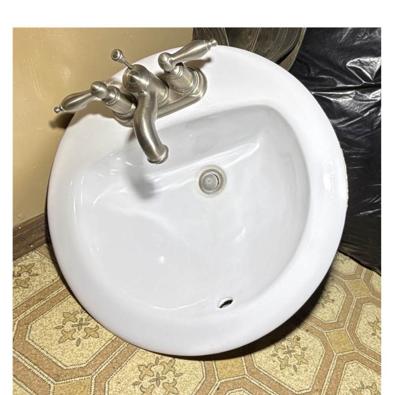 White Porcelain Drop-In Round Bathroom Basin Sink 20x20 w/ Faucet 4" CS