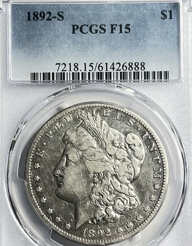 1892-S Morgan Dollar $1 PCGS F15 Key Date Better Date Silver Dollar