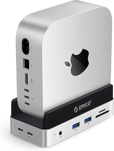 Mac mini M4 Dock Stand M.2 Boîtier SSD USB Hub Audio SD TF Ports Aluminium