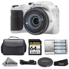 Kodak PIXPRO AZ255 Digital Camera White  Extra Battery  Case  64GB Kit
