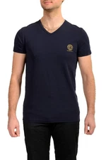 Versace Men's Blue Gold Medusa Print V-Neck T-Shirt Versace sz 5 US M IT 50