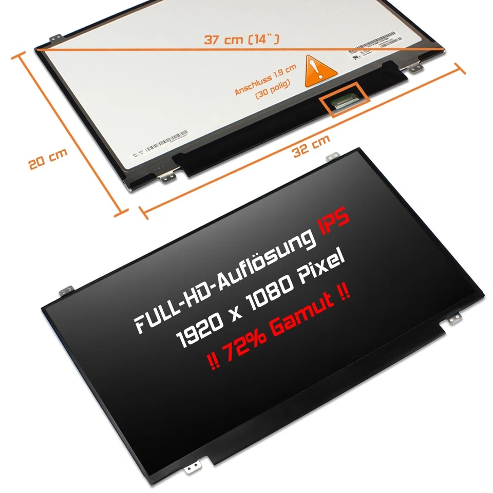 LAPTIPTOP 14" LED Display matt EXAKTES AUO B140HAN01.3 IPS Gamut 72% Full HD 1920x1080