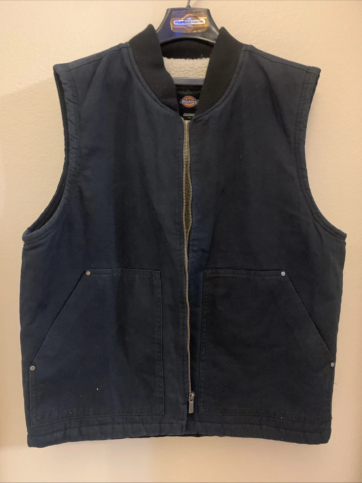 Dickies Work Vest Mens Large Blue Sherpa Lined Canvas Zip Pockets Warm
