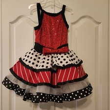Weissman Tutu Dress Dance Ballet Costume Girls Polka Dot Red Bow Sequin Sz IC