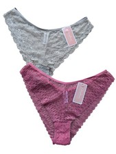 Twin Pack Lace Briefs Pink and Grey Semi Sheer Knickers Briefs Sizes 14-20