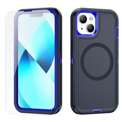 For iPhone 15 16 17Pro Max Shockproof Glass Screen Protector Hard Back Slim Case