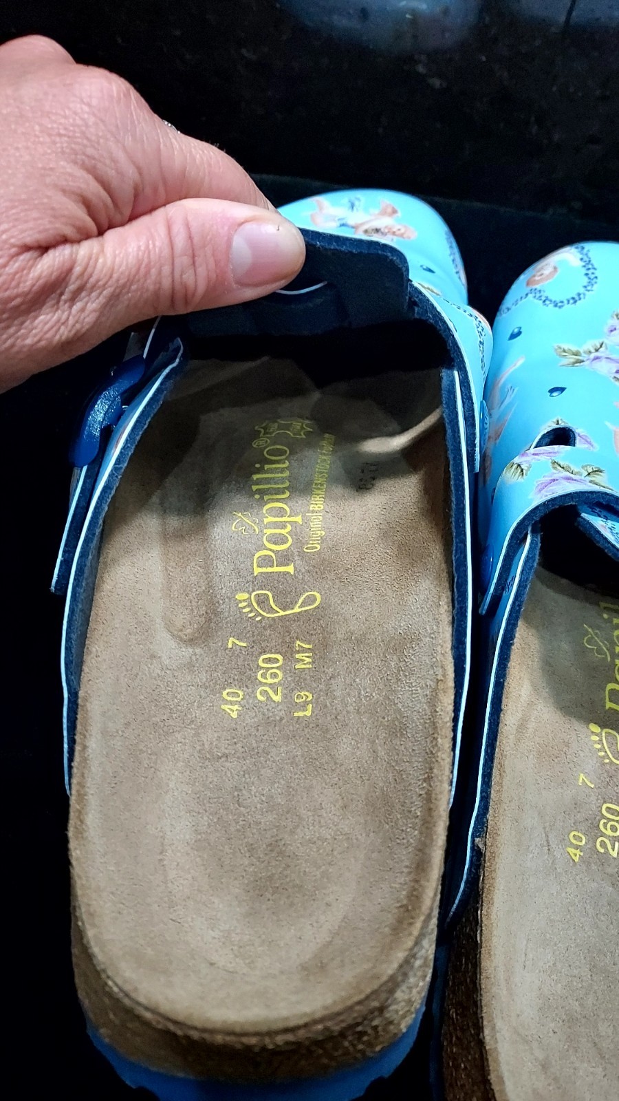 Papillio Birkenstock Boston Clogs UK 7 EU 40 Blue Cherub Floral Print - Rare image 8