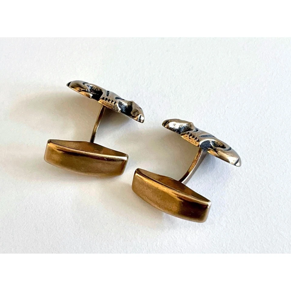 Abotoaduras de urso de bronze Kalevala Jewelry, joias modernas do meio do século, Finlândia - Imagem 4 de 4