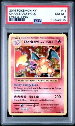 2016 POKEMON XY EVOLUTIONS #11 CHARIZARD-HOLO PSA 8