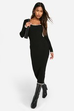 BNWT Boohoo Black Rib Knit Blanket Stitch Midaxi Dress - Size 10 - Sold Out