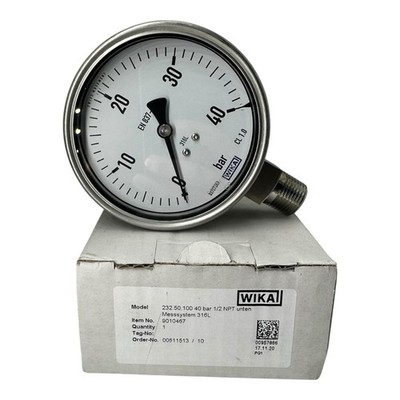 WIKA Manometer 232.50.100 0 40 bar 1/2  NPT unten Edelstahl 316L Klasse 1.0