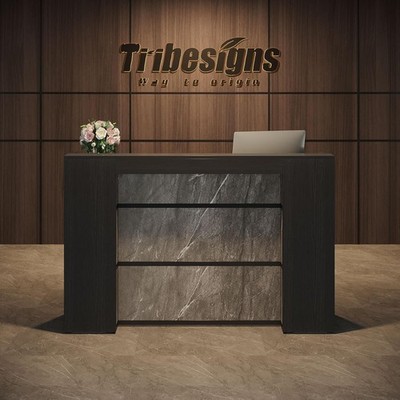 Reception Desk with LED Lights, 63-Inch Front Counter Desk for Checkout, Lobby