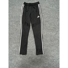 Adidas Track Pants Kids M Black White Stripe Tapered Athletic Joggers Zipper