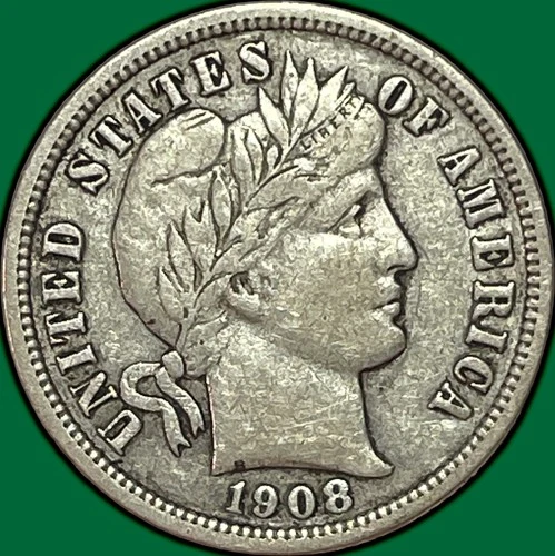 1908-D Barber Dime Silver Extremely Fine XF Coin #33534