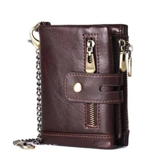 RFID Anti-Theft Brush Wallet, Oil Wax Cowhide Multi-Functional Double-Zip Men's