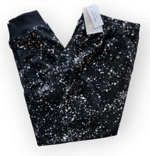 Lularoe Tie Dye Splatter XL Jax Joggers Drawstring White Spots on Black NEW!