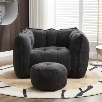 Soft Bean Bag Chair with Footstool- High-Resilience Foam Filling for Living Room