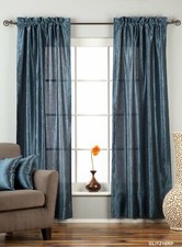 Image of Navy Blue Rod Pocket Textured Curtain / Drape / Panel - 84" - Piece