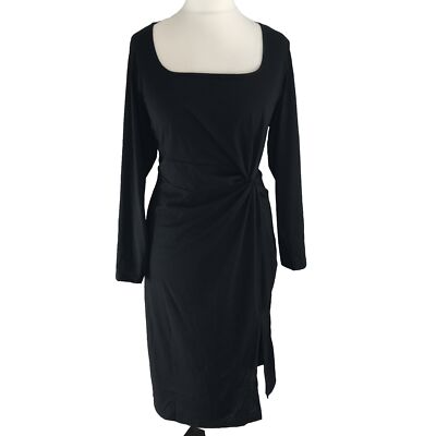 Emery Rose Kleid Knotenkleid 2XL Schwarz 50/52 Midi Neu Langarm Curvy Mollies