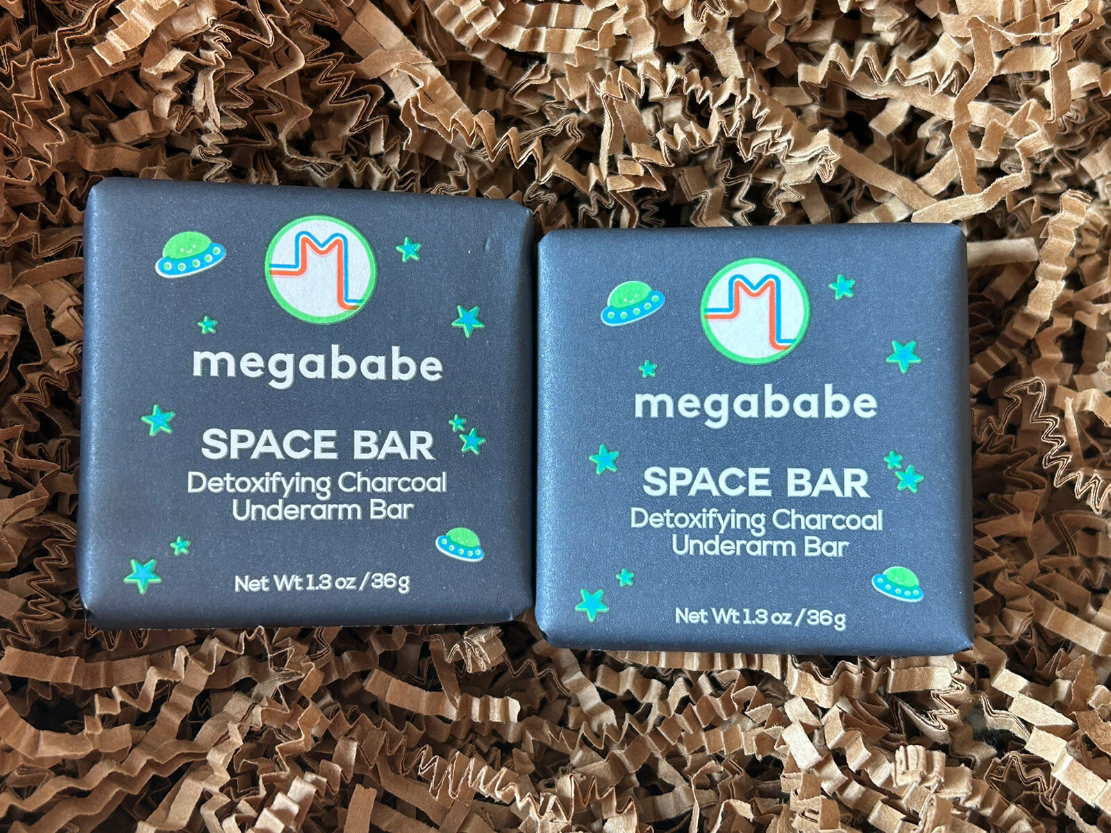 2x Megababe Space Bar Detoxifying Charcoal Underarm Bar 1.3oz/36g Each