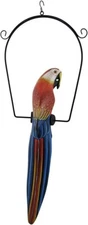 25" WOOD RED PARROT HANGING PERCH CARVING PAINTING HEAD ART AFRICAN TROPICAL
