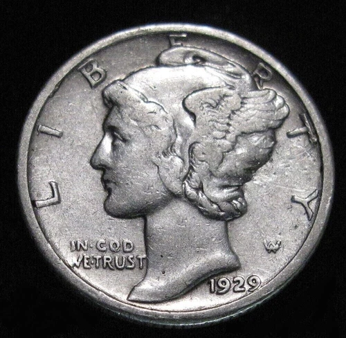 1929 P  Mercury Dime circulated 90% Silver  Very Fine VF