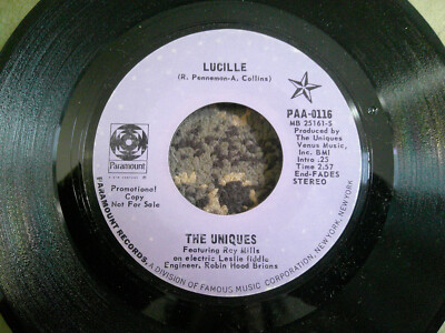PROMO PARAMOUNT 45 RECORD/THE UNIQUES  LUCILLE/ ONE NIGHT WITH YOU/ EX+