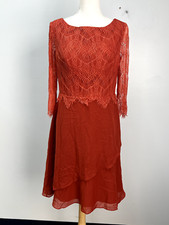 JJs House Vermillion Lace Chiffon A-Line Knee Length Evening Dress Sz 8 170845