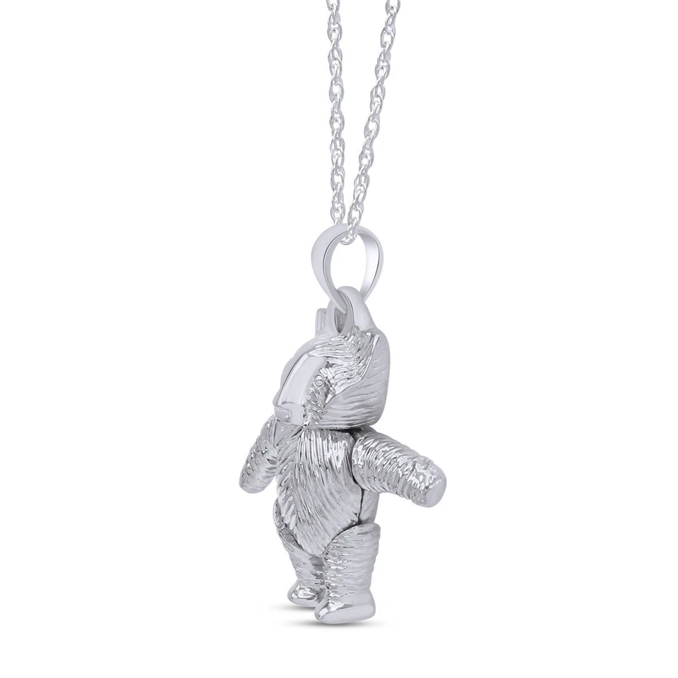 Movable Teddy Bear Pendant 18" Necklace For Womens 14K White Gold Plated Silver - Image 2 of 4