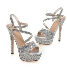 Lady Fashion Blingbling Buckle Strap Platform Stiletto High Chunky Heel Sandals