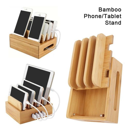 DIY Multi-device Bamboo Charging Organizer Stand Station Dock For Phone & Tablet - Picture 1 of 9