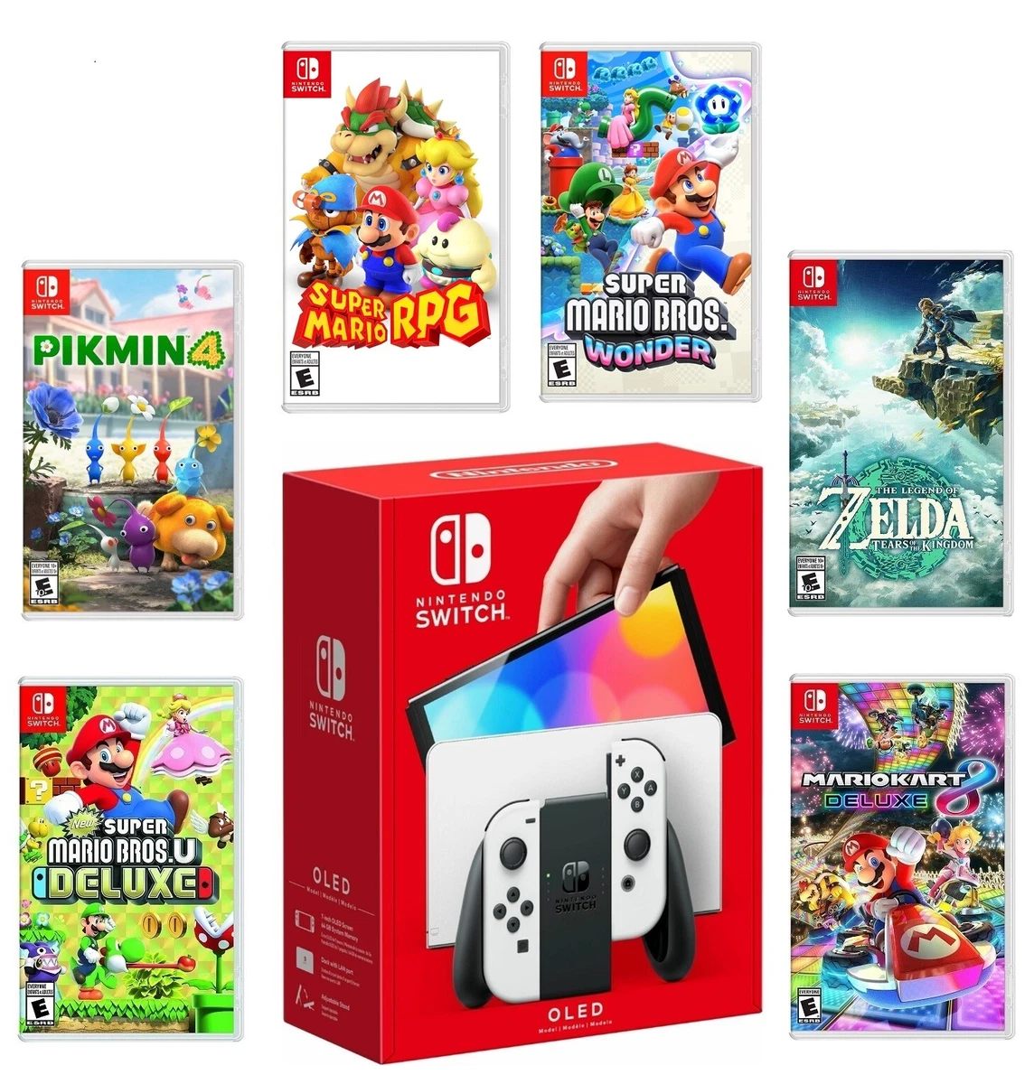 Nintendo Switch OLED White with Super Smash Bros Ultimate Game Bundle 