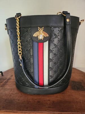 American Bee Embossed Bucket Bag with Detachable Strap