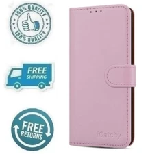 New Pink Phone Case Folio Wallet Cover With Card Slot For Samsung Galaxy A24 4G