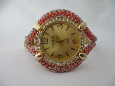 Strada Water Resistant Women's Watch Gold Toned Red Analog