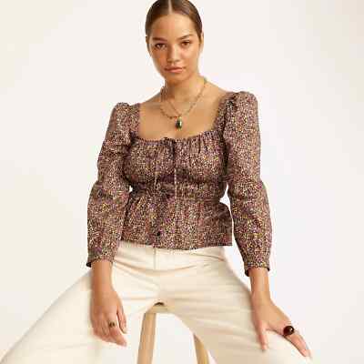 NWT J Crew Liberty Floral Busy Izzy Smocked Squareneck Cotton Top Blouse Sz 10