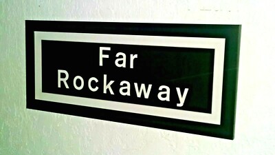 FRAMED MATTED NY NYC SUBWAY ROLL SIGN FAR ROCKAWAY QUEENS IND BEACH 22nd ST. ART