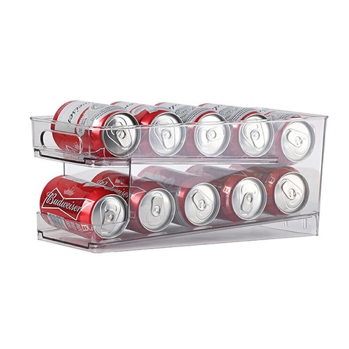 2 Tier Soda Can Dispenser Foldable Holder Organizer Rack Fridge Shelf For 10 Can - Picture 3 of 11
