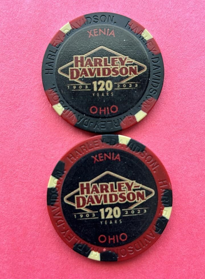 Set of 2 Harley Davidson 120th Anniversary Poker Chip Xenia HD in Xenia