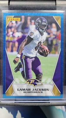 2020  LAMAR JACKSON #'D /299 Panini Sticker Collection Blue Parallel  No 58