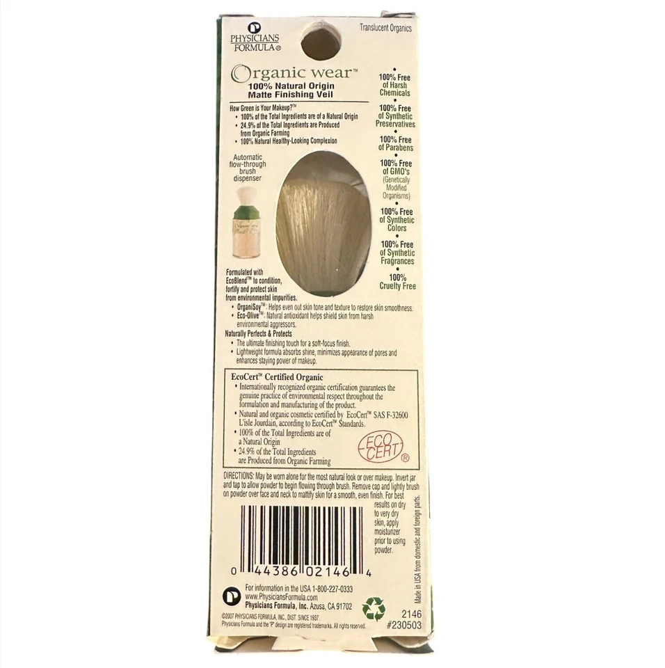 Physicians Formula Organic Wear 2146 TRANSLUCENT ORGANIC 100% Natural With Brush - Image 3 of 3