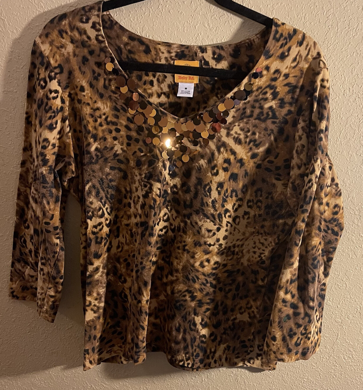 Ruby Rd Leopard Print Sequinned 3/4 Sleeve Pull O… - image 1