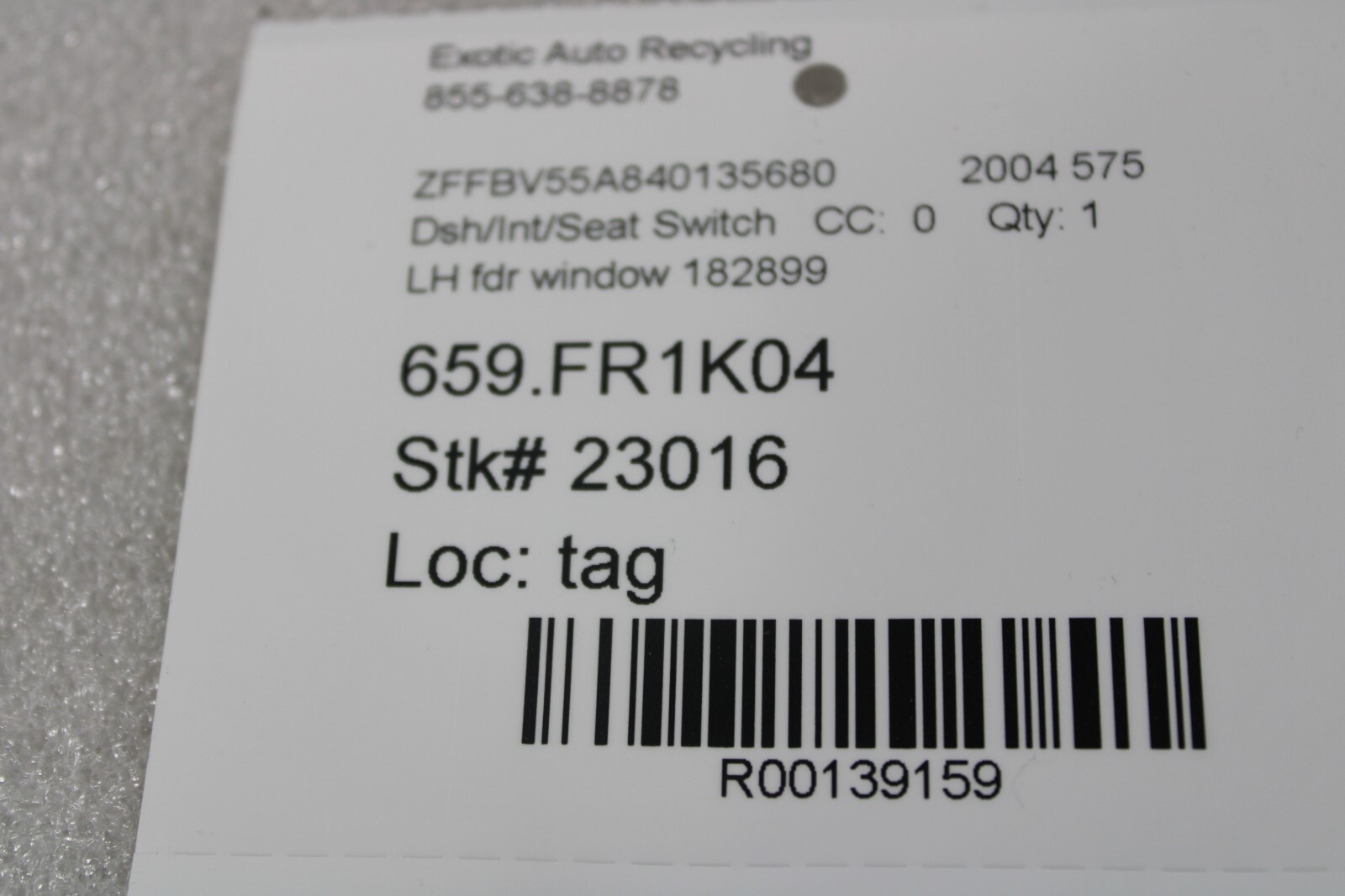 Ferrari 575, 360, LH, Left, Front Door Window Switch, Used, P/N 182899