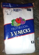 VTG Fruit of The Loom 3 Pack V Neck T Shirts Mens Large White 100 Cotton 2001
