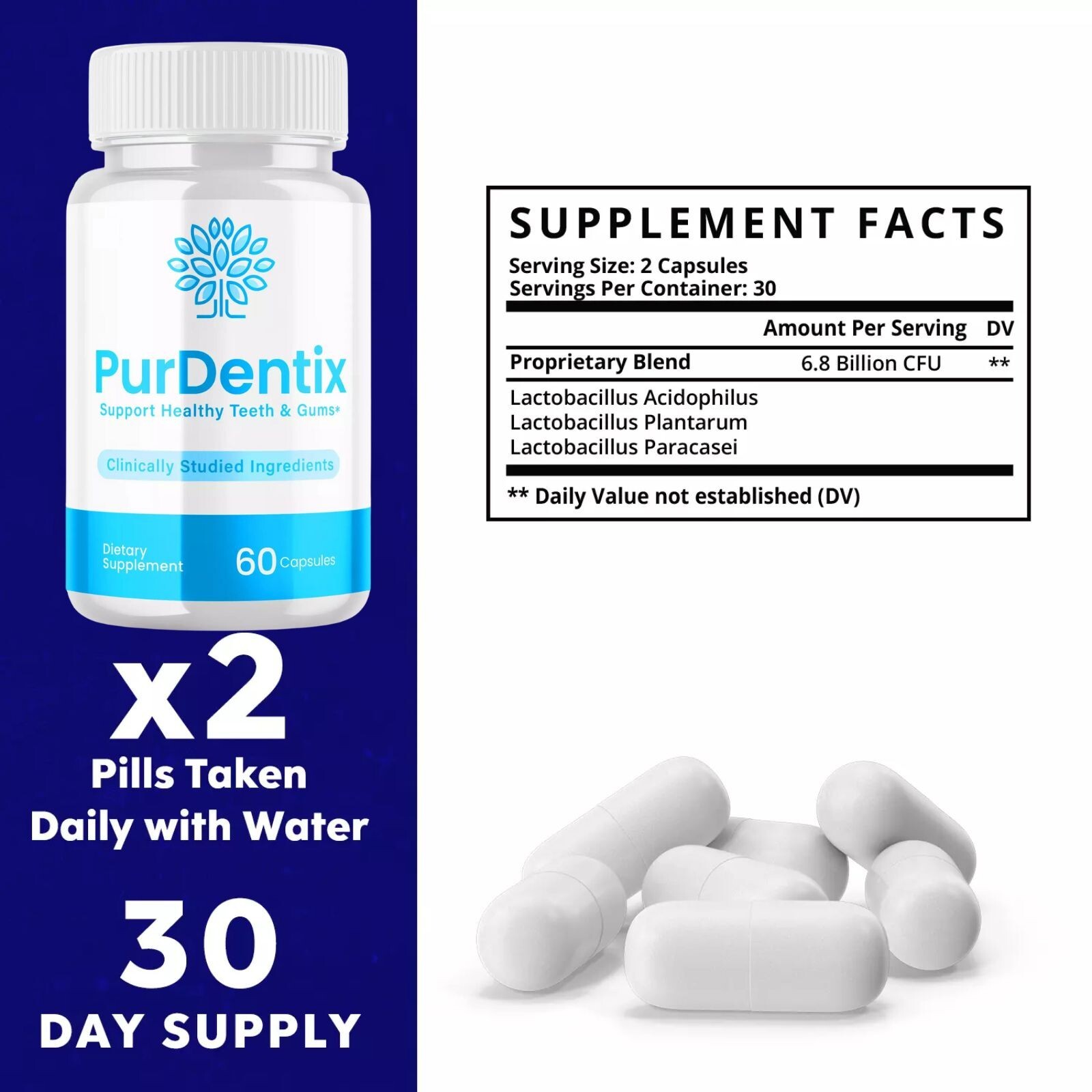 Purdentix Oral Probiotic Support Healthy Teeth and Gums Pur Dentix (60 Capsules)