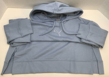 Puma Women's HER Long Sleeve Drawstring Jersey Knit Hoodie, Blue Wash, Medium